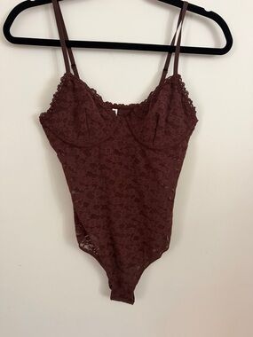 aerie Lace Bodysuit in Chocolate Brown